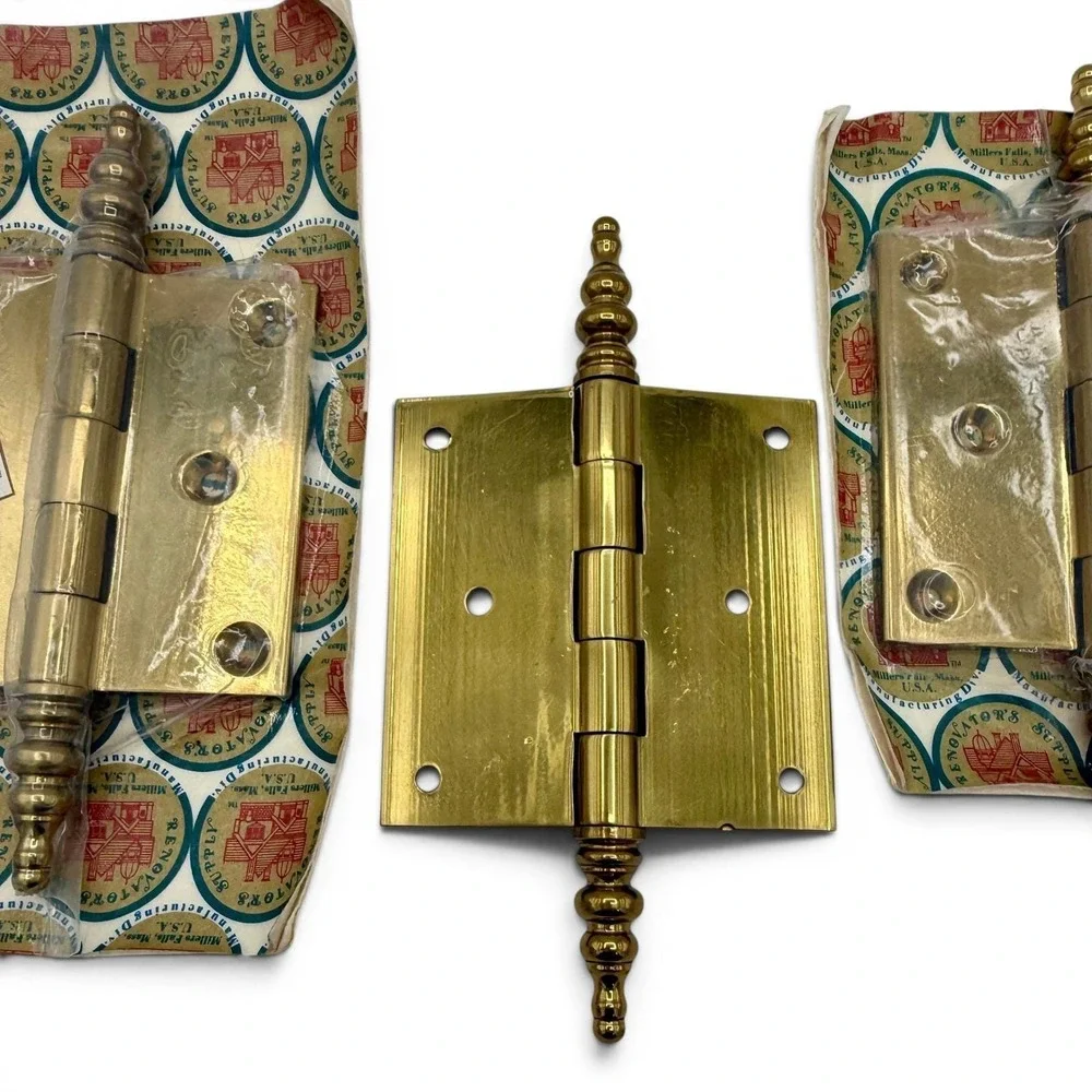 Vintage Solid Brass Steeple Tip Door Hinges Set 3 Renovators Supply:  3 7/16